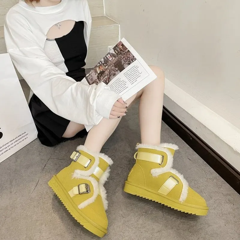 2021 winter high quality snow boots fashionable and comfortable belt buckle thick-soled black snow boots sweet beauty boots