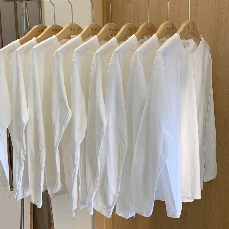 Sale Unisex Cotton Solid Color Long-sleeved T-shirt