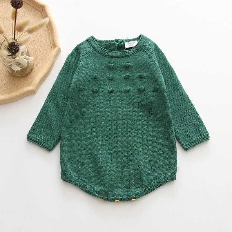 Newborn Baby Girls Boys Knitted Romper Baby Clothes Cotton Pompom Woolen Baby Rompers Ruffle Infant Baby Boys Jumpsuit Overalls