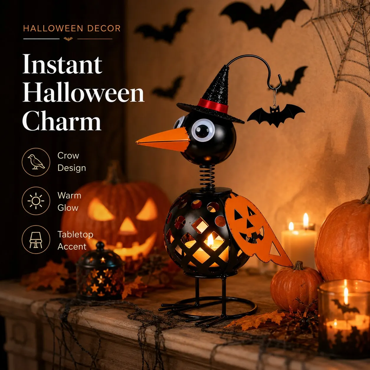 Halloween Crow Pumpkin Ornament Display