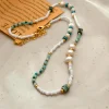Lovely Cyan & White Beads Pearl Necklace Bracelet