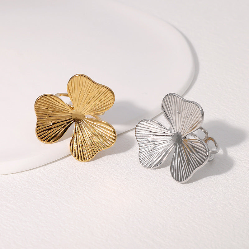 Versatile Petal Ring Open Simple Fashion Small Fresh Stainless Steel Ring For Women