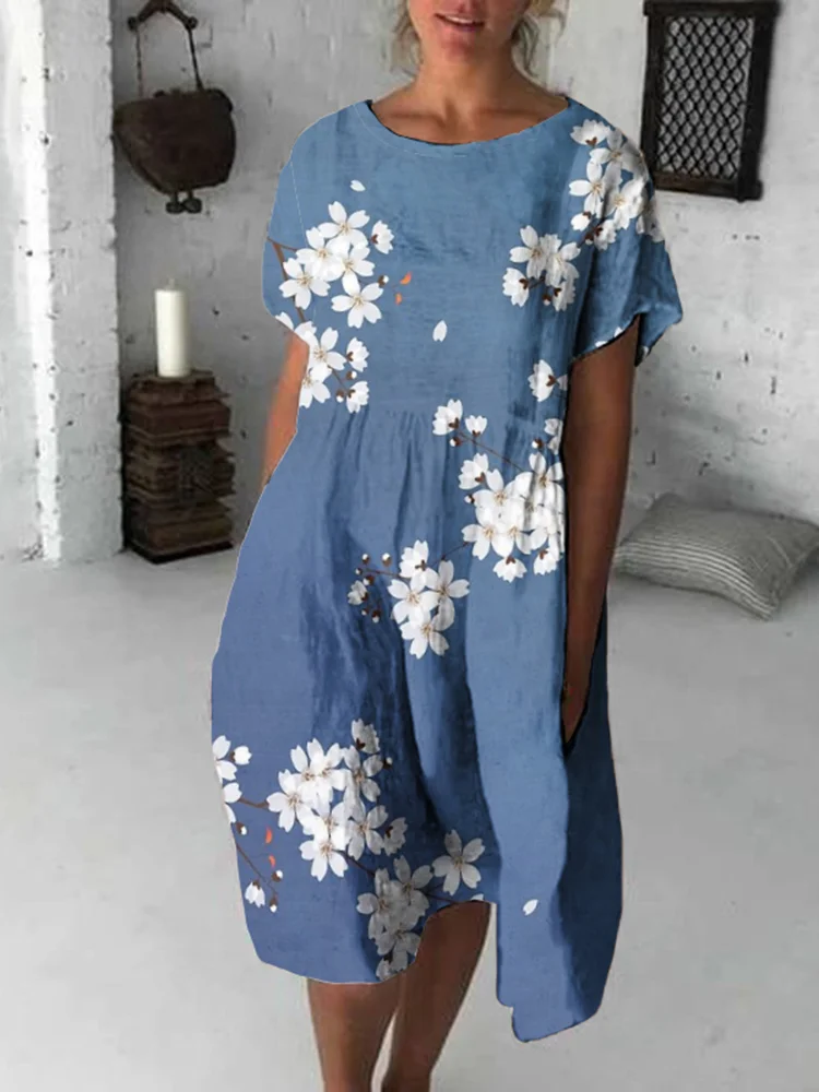 Cherry Blossom Japanese Flowy Midi Dress