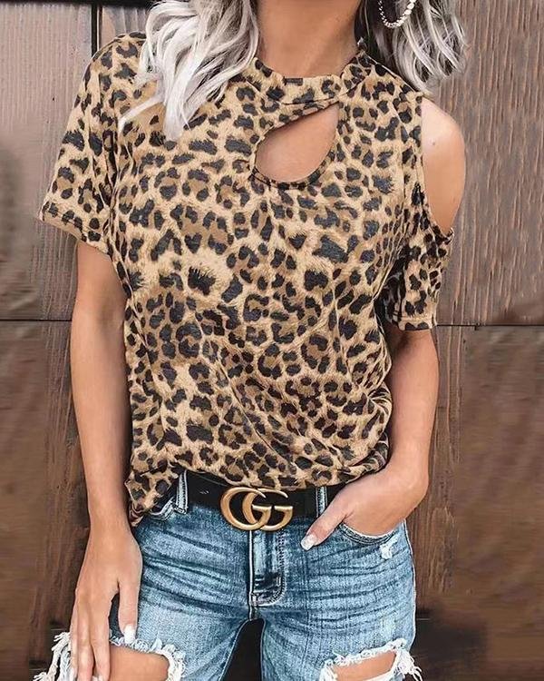 Cold Shoulder Short Sleeve Sexy Daily T-Shirt