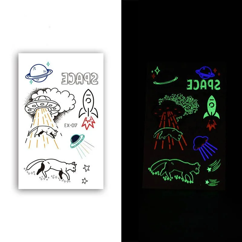 Night Luminous Tattoo Butterfly Starry Star Universe for Kids Fake Tattoo Glowing In Dark Waterproof Temporary Tattoo Stickers