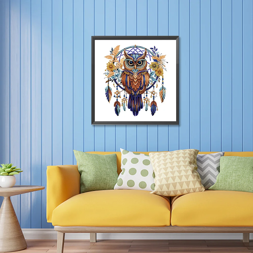 Diamond Painting - Partial Special Shaped Drill - Owl Dreamcatcher(Canvas|30*30cm)