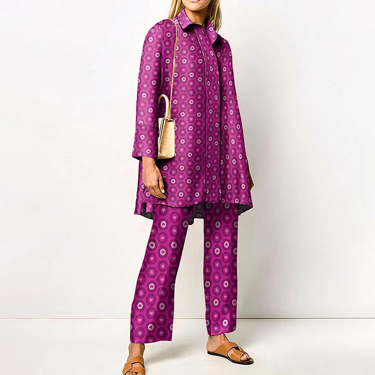 Fashion Print Long Sleeve Shirt Two Piece Set