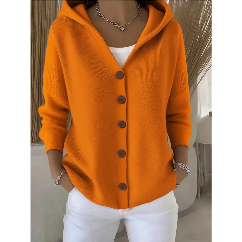 Athvotar Athvotar Knitted Hooded Sweater Button Open Shirt Jacket Autumn And Winter New Solid Color Casual Fashion Sweater