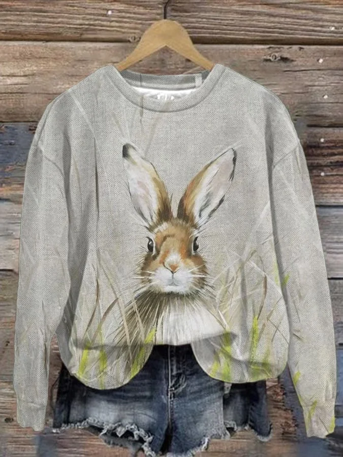 Women's Rabbit Print Round Neck Sweatshirt