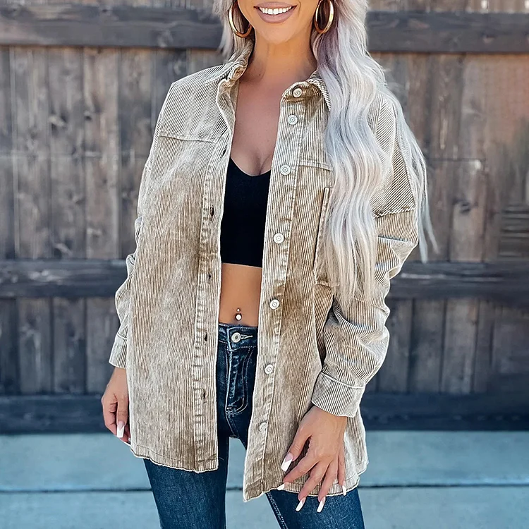 Vintage Solid Color Corduroy Long Sleeve Jacket