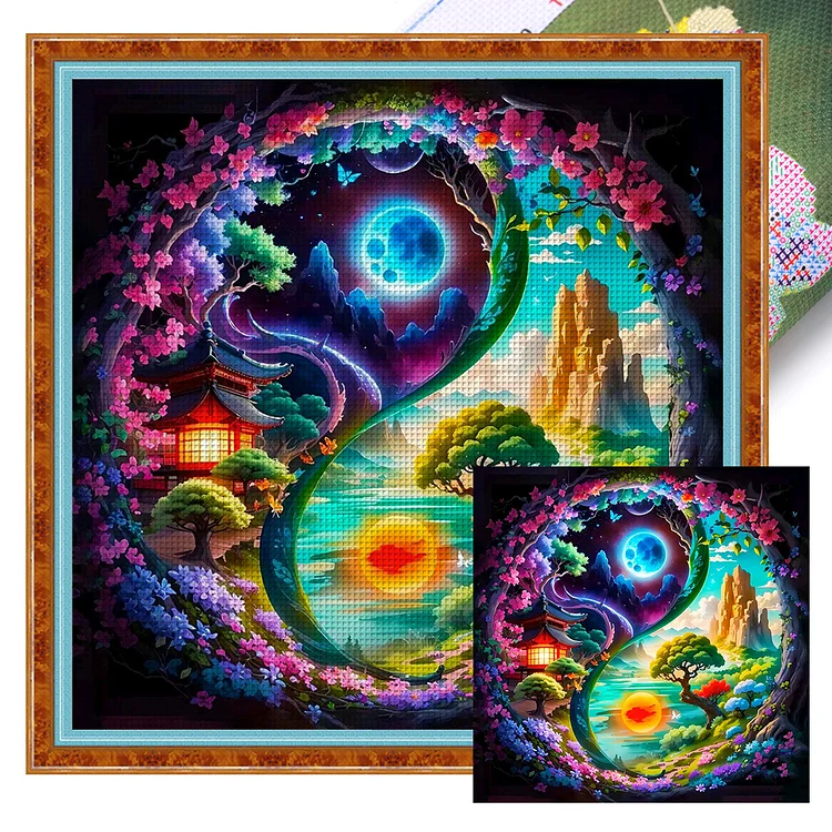 Tai Chi Yin And Yang-Landscape Diagram (45*45cm) 11CT Stamped Cross Stitch gbfke