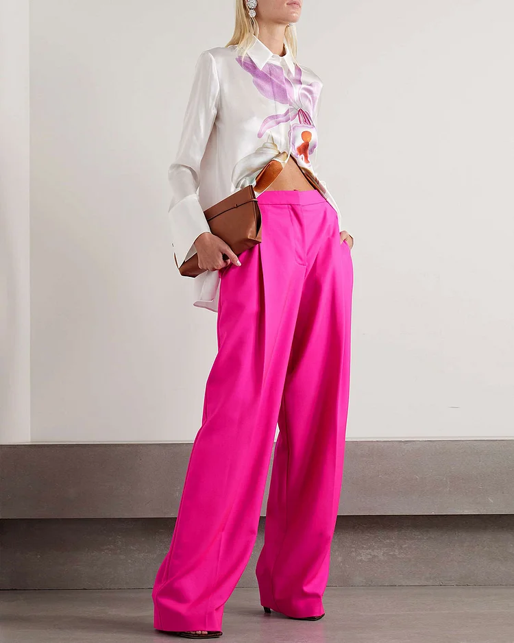 Elegant printed shirt and pleated pants two-piece set