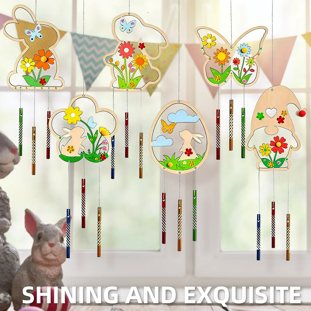 Easter Wind Chime Making Kit Diamond Painting Hanging Pendant Make Your Own 5D DIY Diamond Painting Dots Pendant Wooden Ornaments for Garden Window Decoration