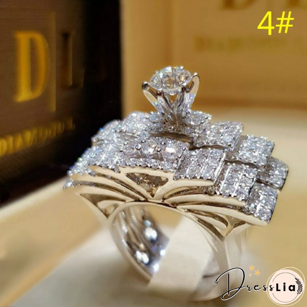 9 Style Luxury 2 Piece Women's 925 Sterling Silver Ring Natural White Sapphire White Gold Engagement Jewelry Anniversary Gift Party Bridal Wedding Diamond Jewelry Ring Size 5-11