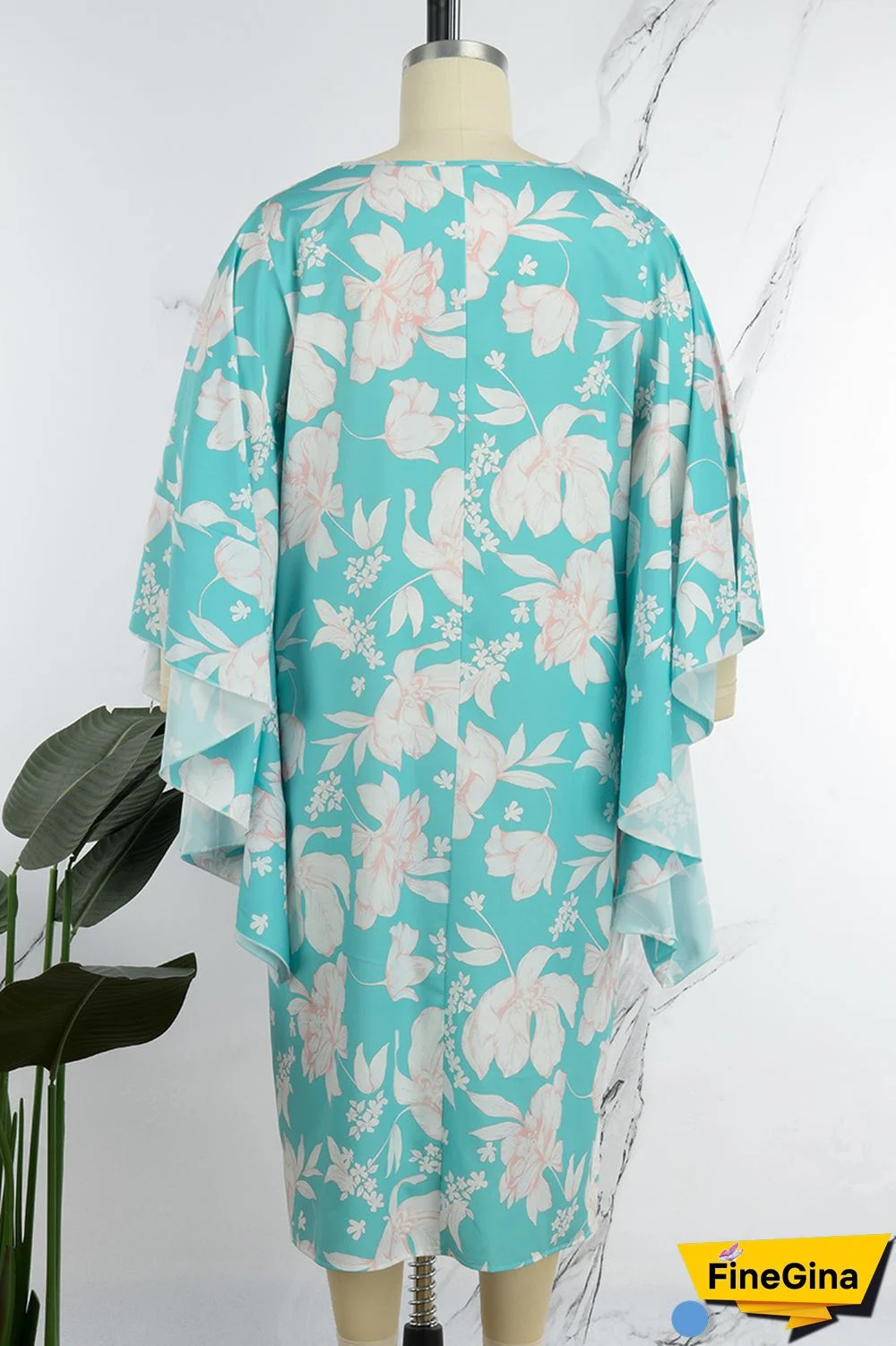 Cyan Casual Sweet Street Floral Patchwork O Neck Irregular Dress Plus Size Dresses