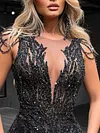 Sexy Slim Jacquard Split-Joint Mesh Shiny Evening Mini Dress