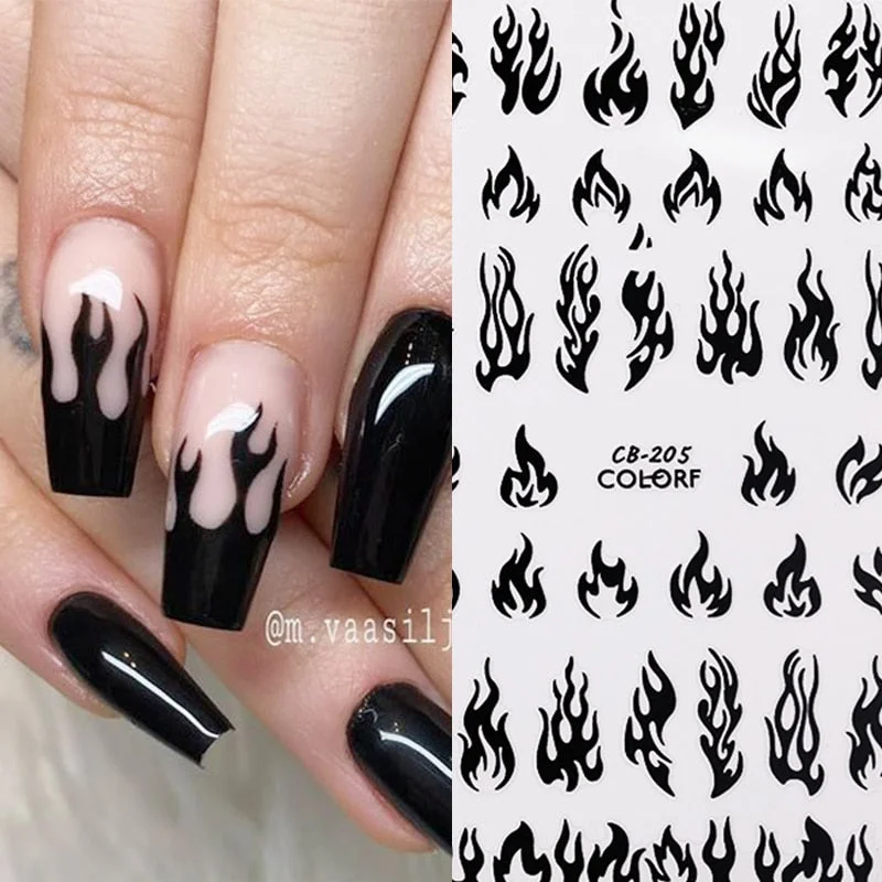 3D Iridescent Fire Nail Stickers Slider Gold Black DIY Nail Art Transfer Decals Manicures Nail Art Decorations Decor Tool