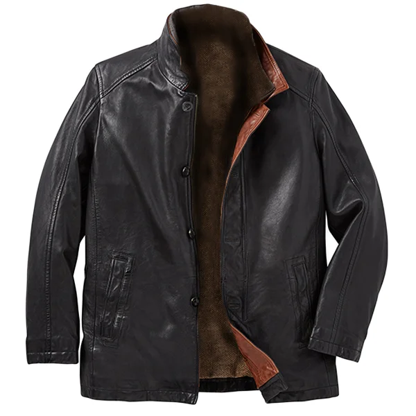 Men's Autumn & Winter Vintage Lined Fleece PU Lapel Jacket