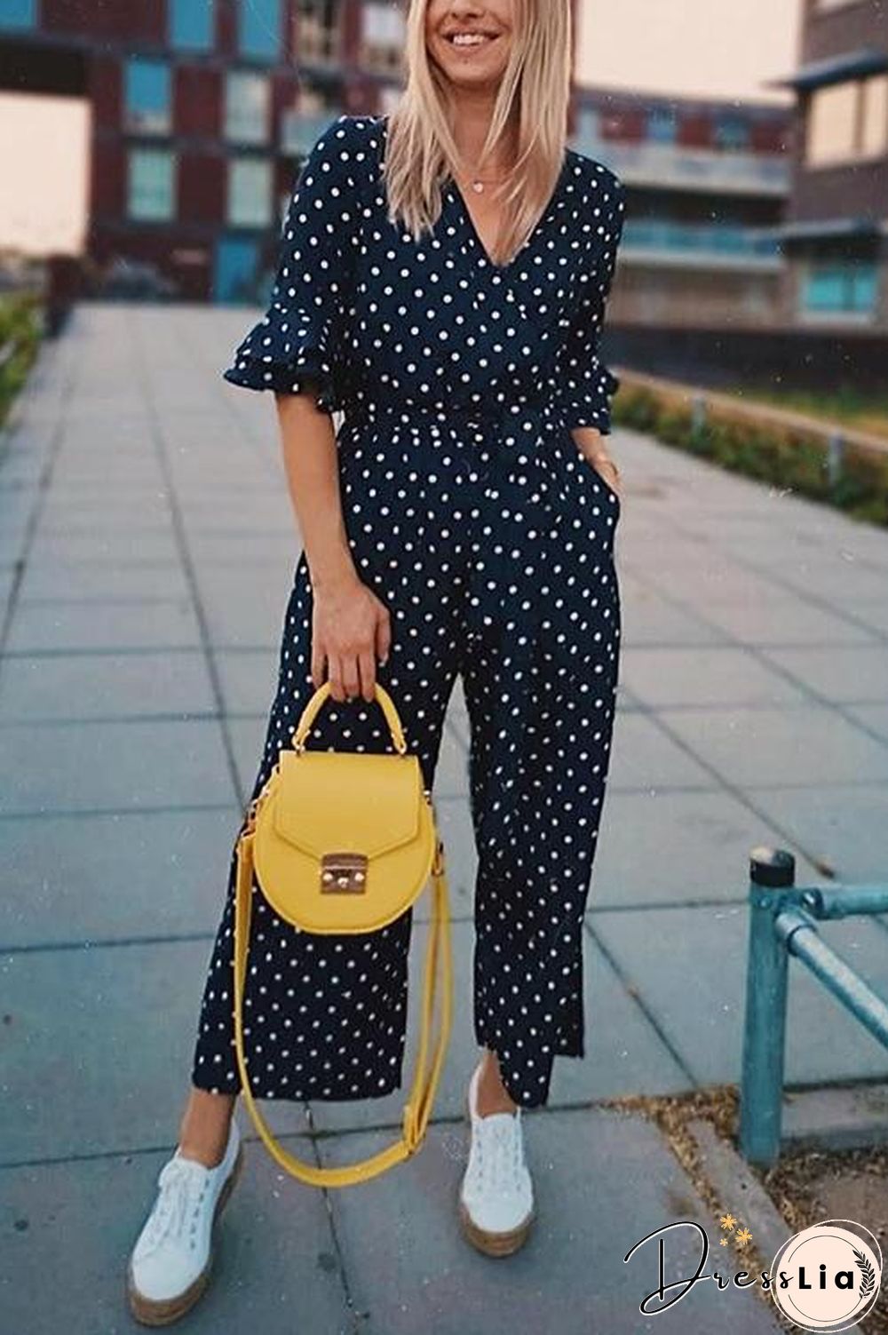 Polka Dot Hlaf Sleeve Jumpsuit