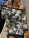 Stylish Tie-Dyed Camouflage Round-Neck Long Sleeves A-Line Mini Dress