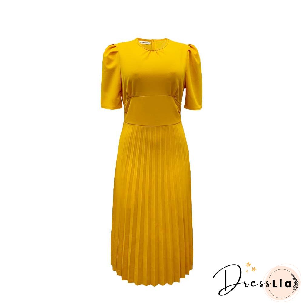 Short Sleeve Pleated Solid Color Plus Size Dress