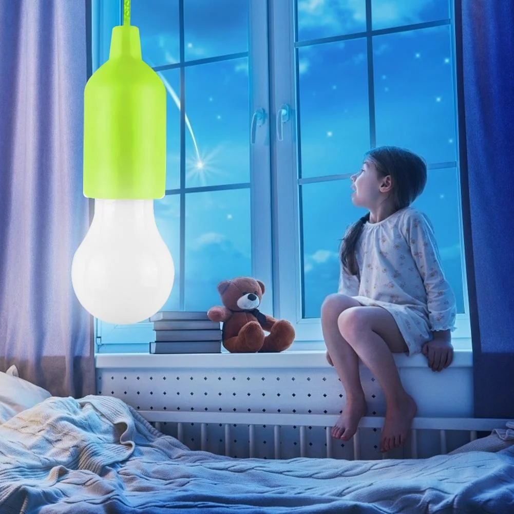 LED Hanging Light Bulb Battery Powered Colorful Pull Cord Bulbs (Green)