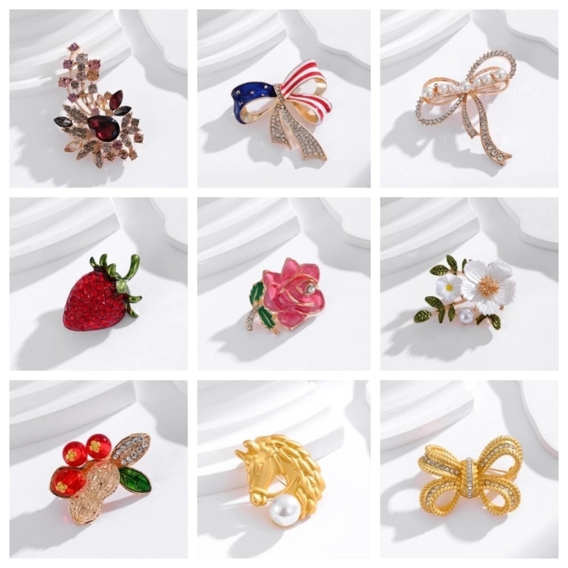 IG Style Shiny Flower Bow Knot Alloy Inlay Rhinestones Pearl Unisex Brooches