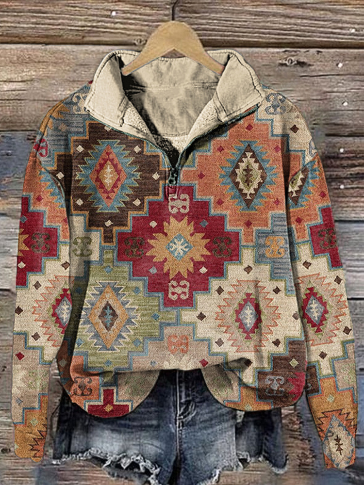  Vintage Western Ethnic Print Casual Cozy Top Westsshops
