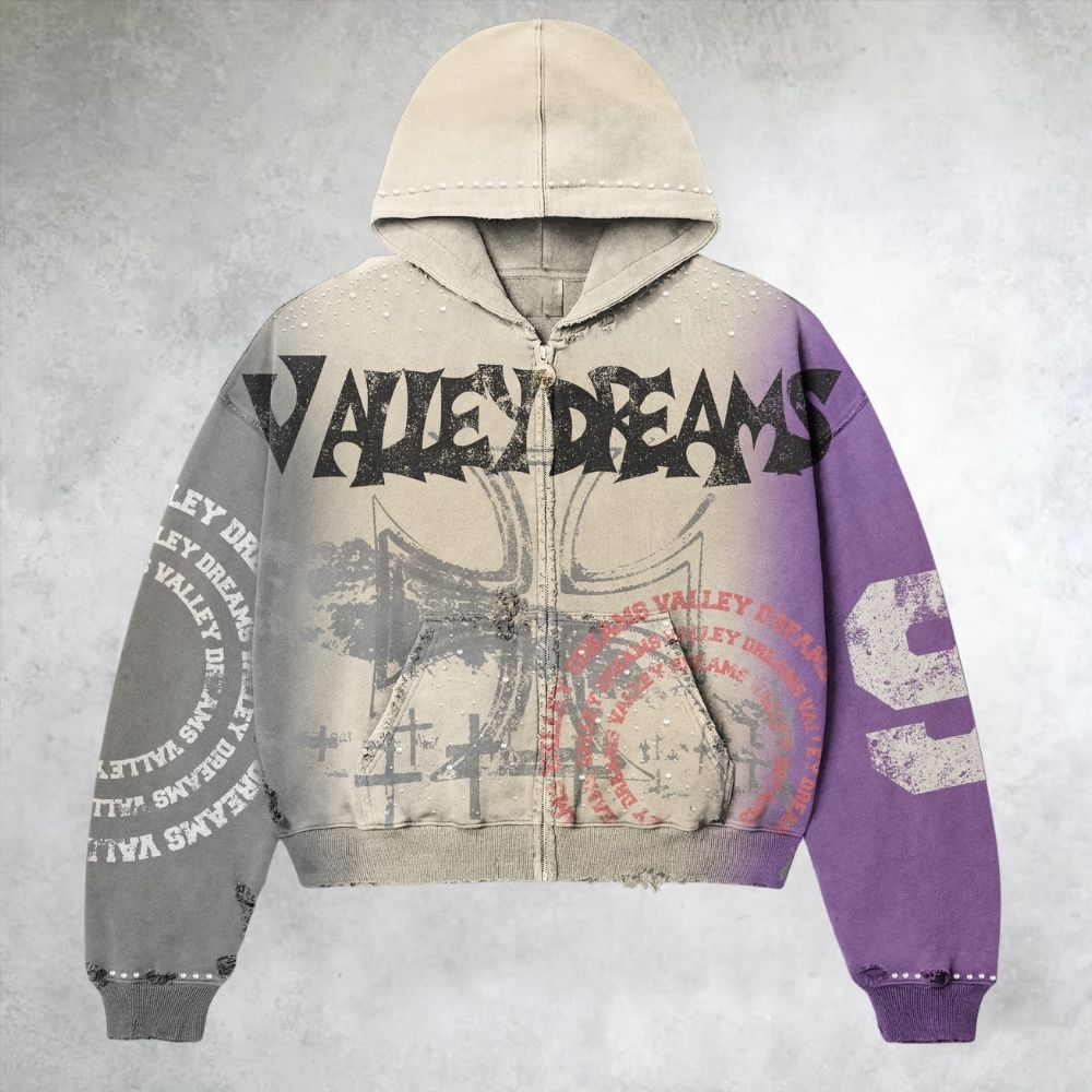 Valley Dreams Gradient Cross Zip Up Hoodie