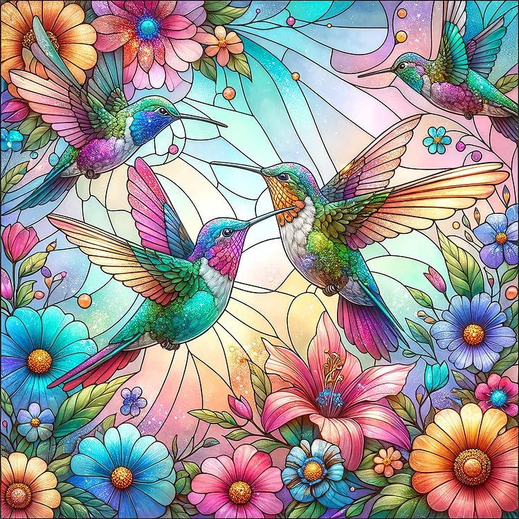 Flowers Hummingbird 30*30CM (Canvas) Full Round Drill Diamond Painting gbfke