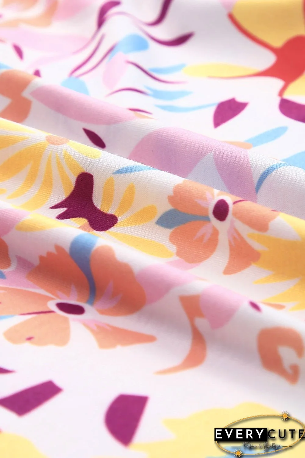 Multicolor Floral Print Ruffled Short Sleeve Plus Size Dress