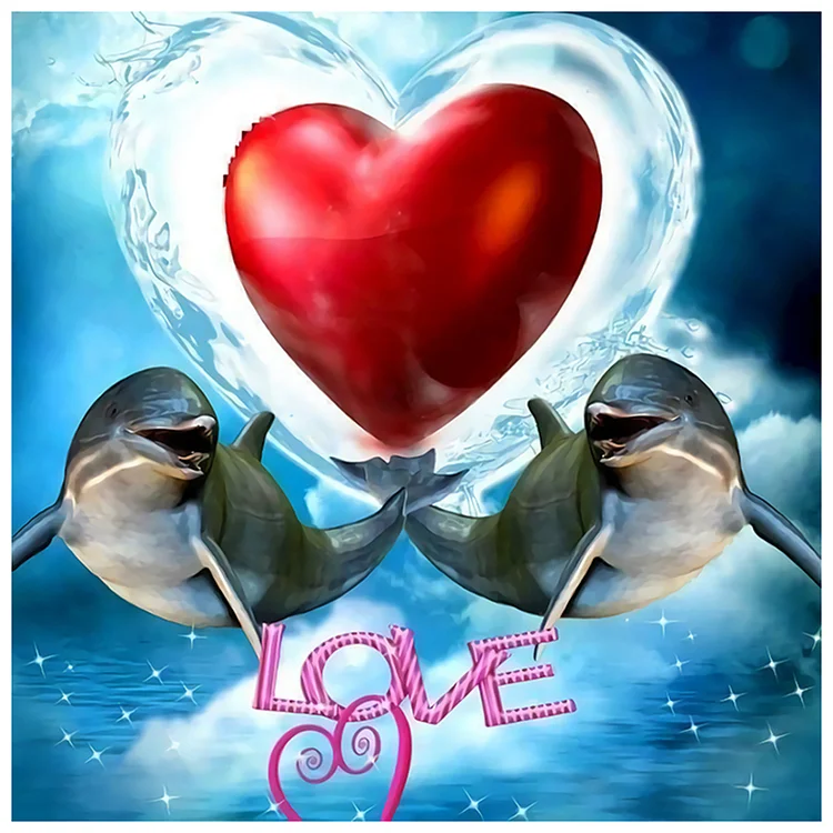 Love Dolphin  Full Round Diamond Painting 30*30CM
