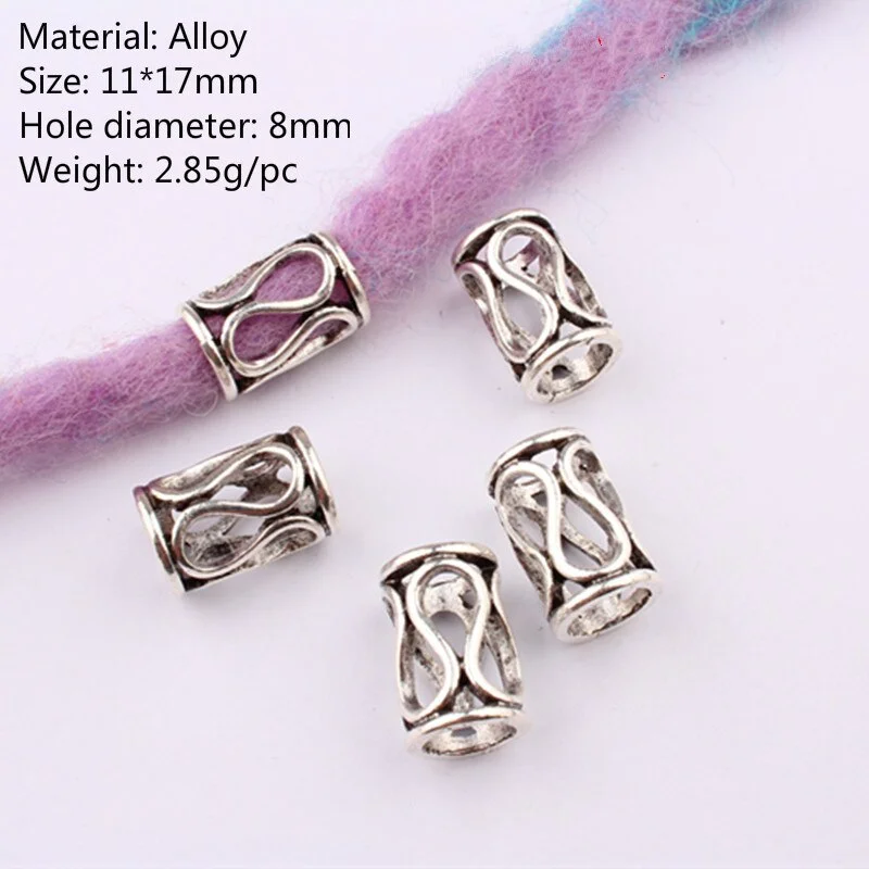 5 Pcs Metal African Hair Rings Beads Cuffs Tubes Charms Dreadlock Beads Dread Hair Braids Jewelry Styling Decoration Accessories