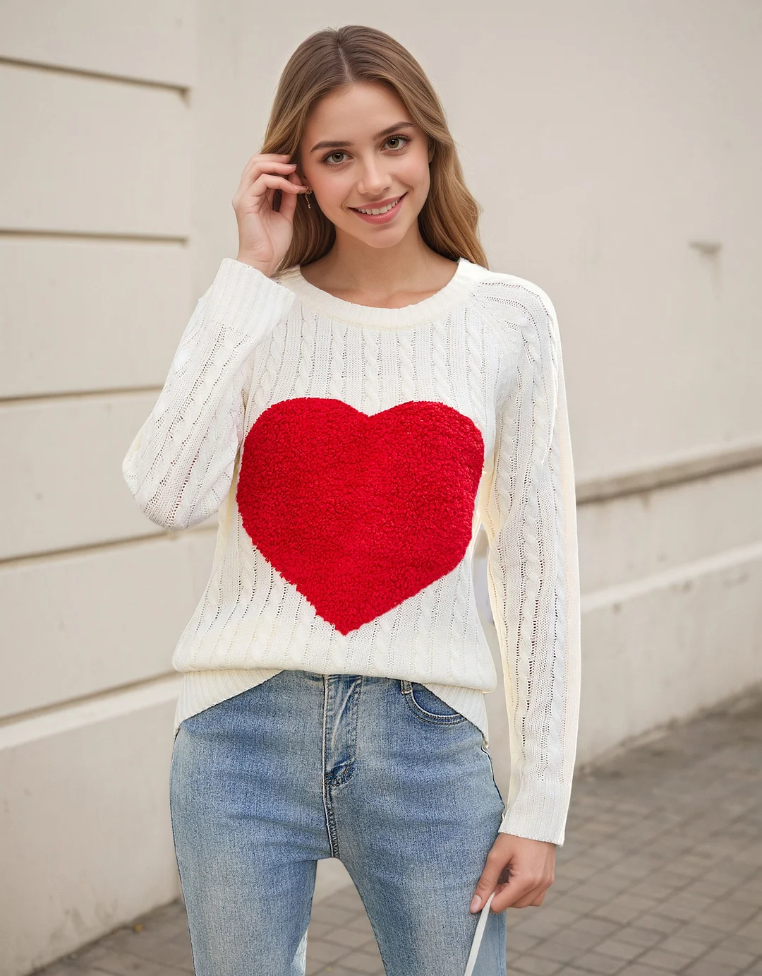 Athvotar Athvotar And Winter New Valentine's Day Knitted Shirt Collar Collar Love Velvet Sweater Woman
