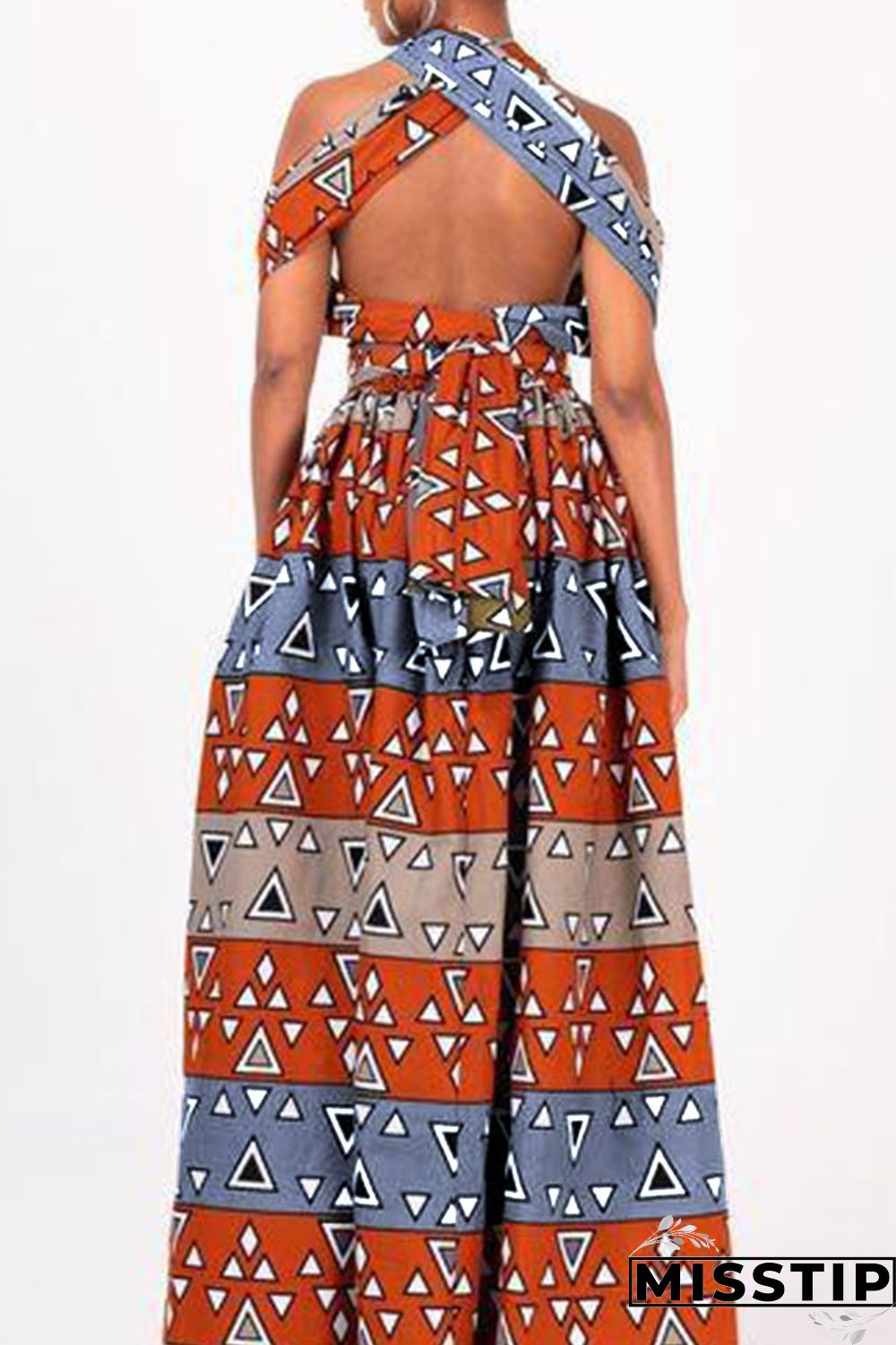 Brick Red Vintage Elegant Print Bandage Patchwork Asymmetrical Collar A Line Dresses