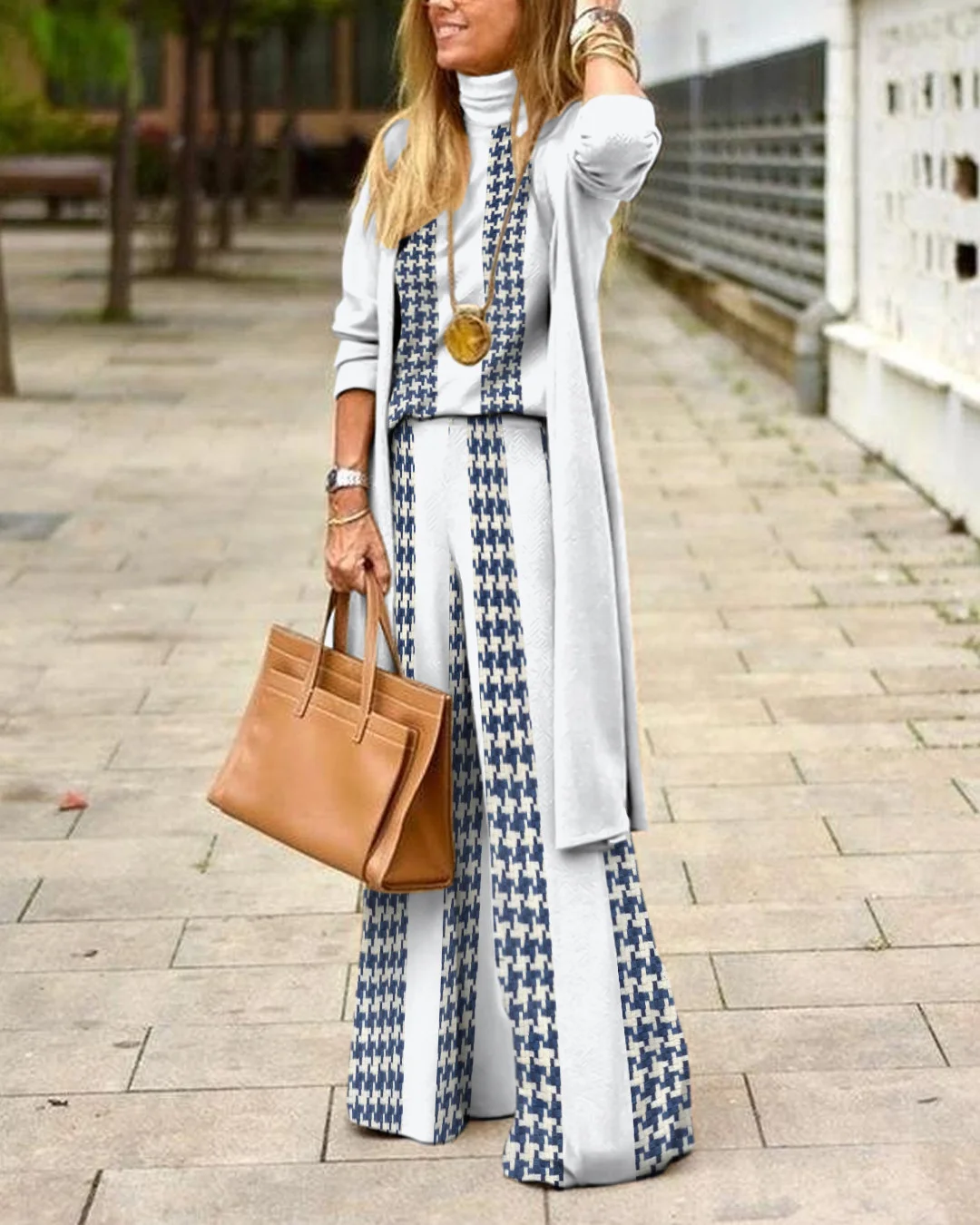 Herringbone Sweater Three-Piece Suit 055f