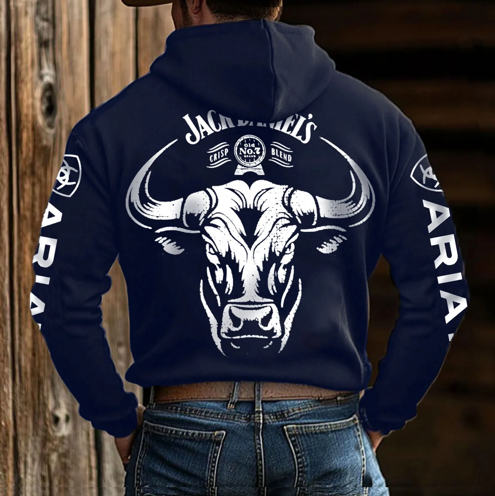 Men's Bull Pattern Fleece Hoodie - Ideal For Casual And Outdoor Activities
