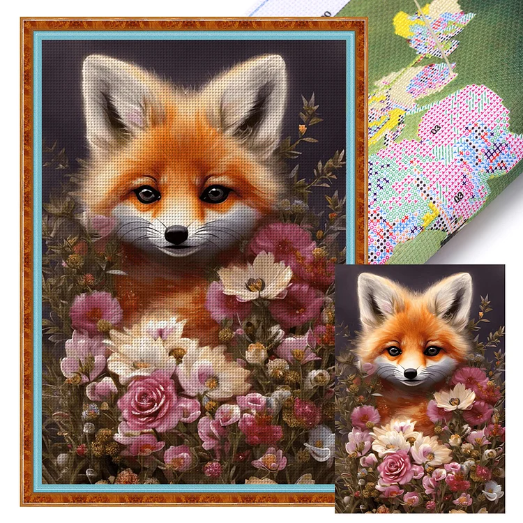 Flowers And Fox 11CT (40*60CM) Stamped Cross Stitch gbfke