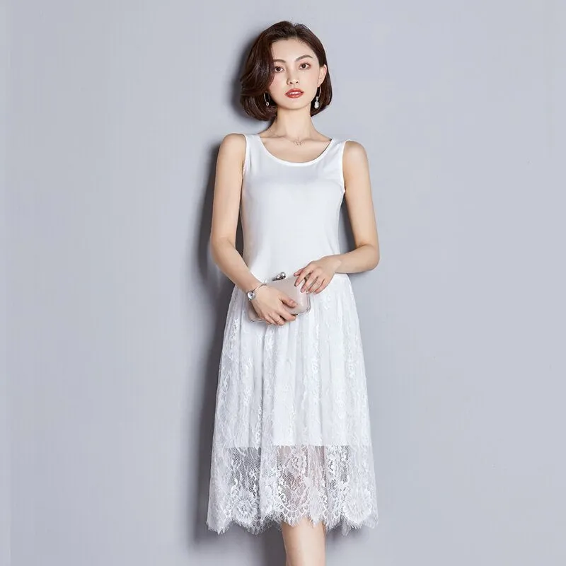 Women Summer Dress 2020 Round Neck Modal Plus Size Dresses Korean Fashion Pullover Tank Sleeveless Vintage Long Dress