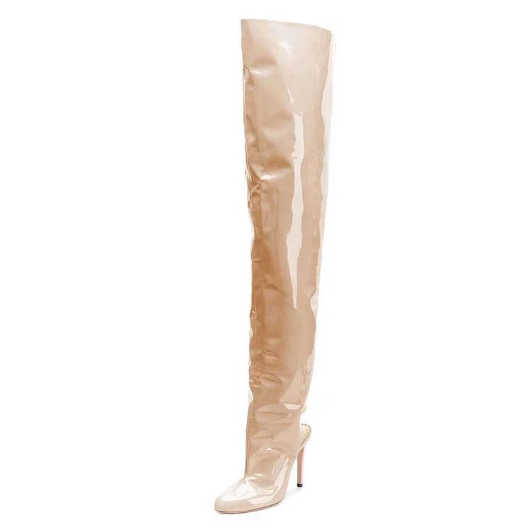 Nude Patent Leather Stiletto Boots Over-the-knee Boots |FSJ Shoes