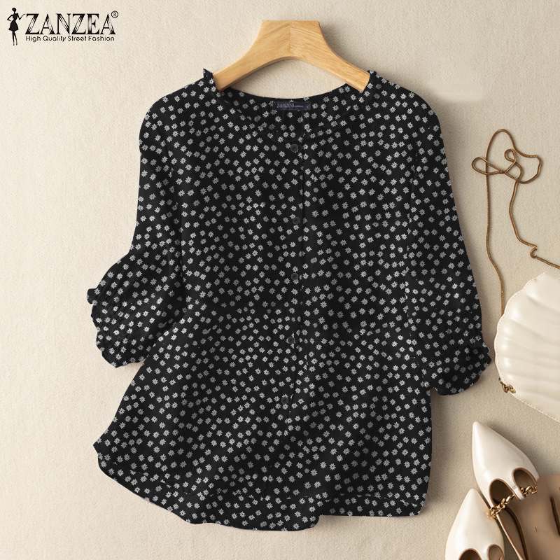 2024 ZANZEA Summer Vintage Floral Printed Blouse Bohemian Women 3/4 Sleeve Shirt Casual Loose Holiday Party Tops Blusas