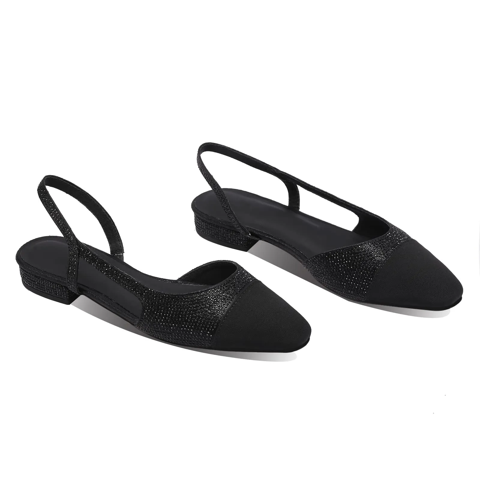 20mm Womens Slingback Rhinestone Flat Pumps Closed Round Toe Splicing Casual Shoes-vocosishoes