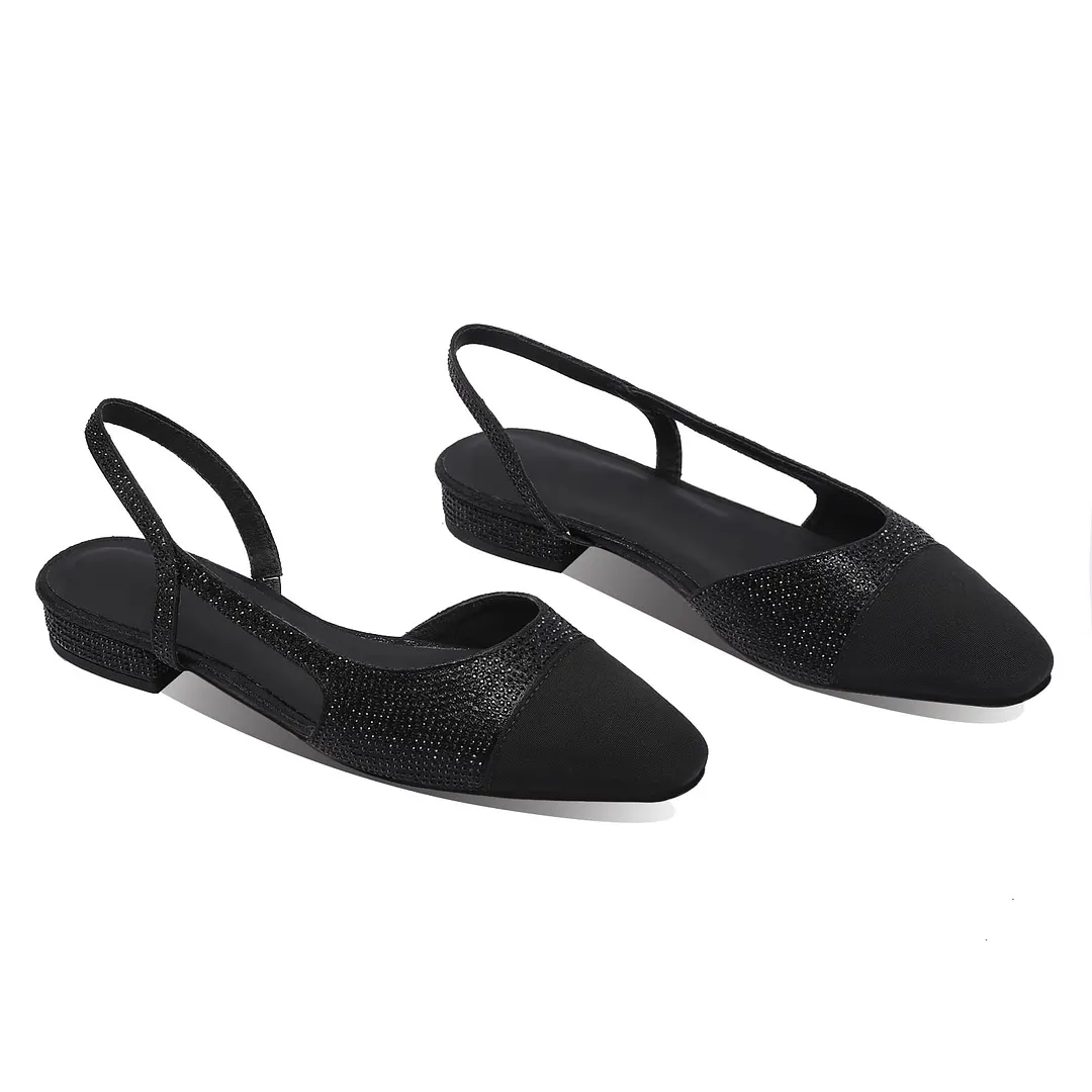 20mm Womens Slingback Rhinestone Flat Pumps Closed Round Toe Splicing Casual Shoes-vocosishoes