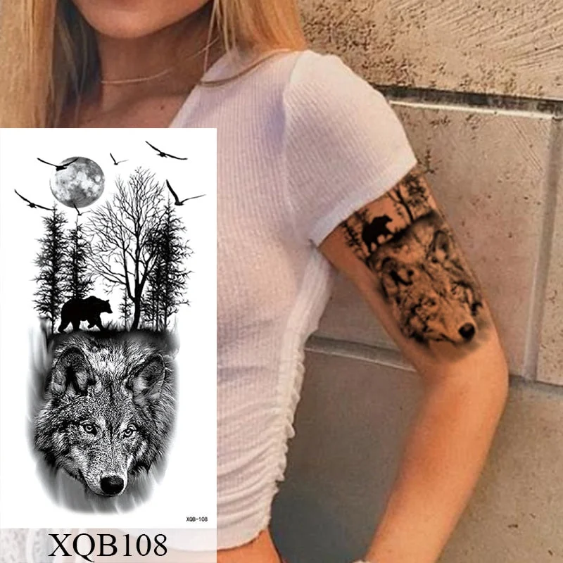Waterproof Temporary Tattoo Sticker Lace Rose Flowers Lion Flash Tattoos Wolf Fox Body Art Arm Fake Sleeve Tatoo Women