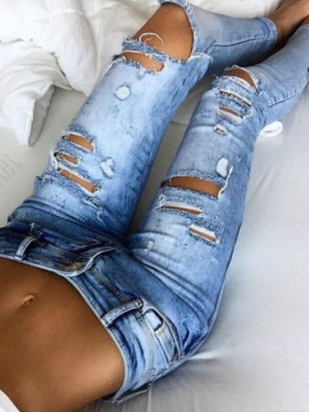 Women's Fashion Denim Pencil Pants Boyfriend Ripped Jeans