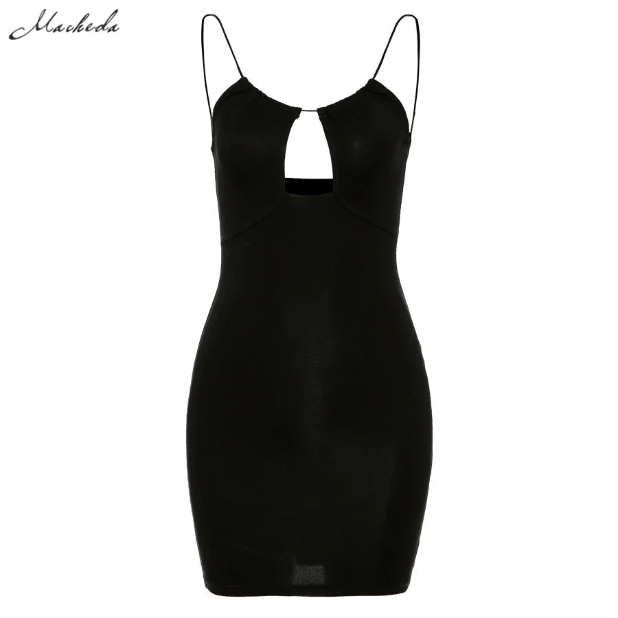 Macheda Spring Black Sexy Hollow Out Sling Dress Women Slim Sleeveless Clothing Y2K Lady Solid Backless Mini Dresses 2021 New