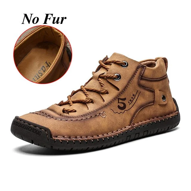LEOSOXS Men's Fashion Casual Shoes Flat Martin Boots Leather Shoes Outdoor Shoes Plus Size 39-48