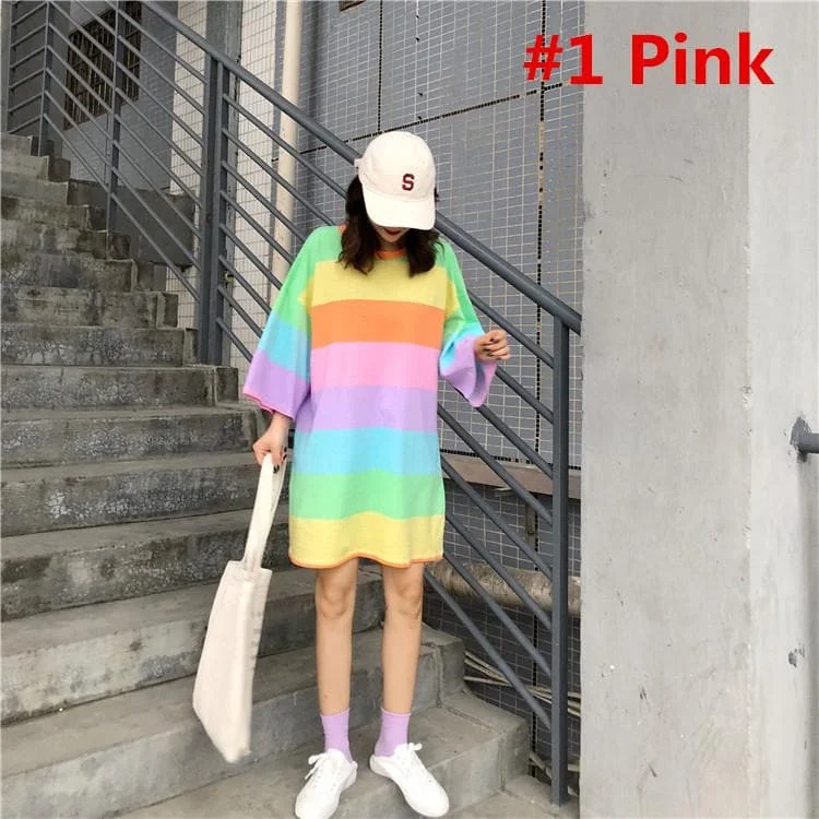 Pink/Blue Pastel Rainbow Stripe Dress SP1812641