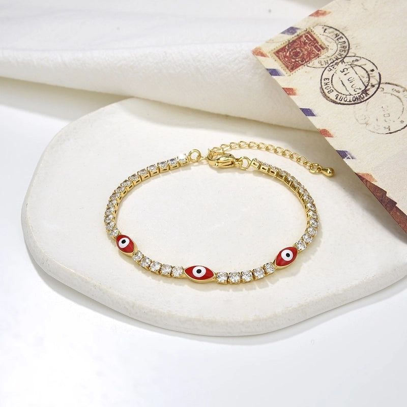 Retro Devil’s Eye Copper Inlay Zircon Bracelets 1 Piece