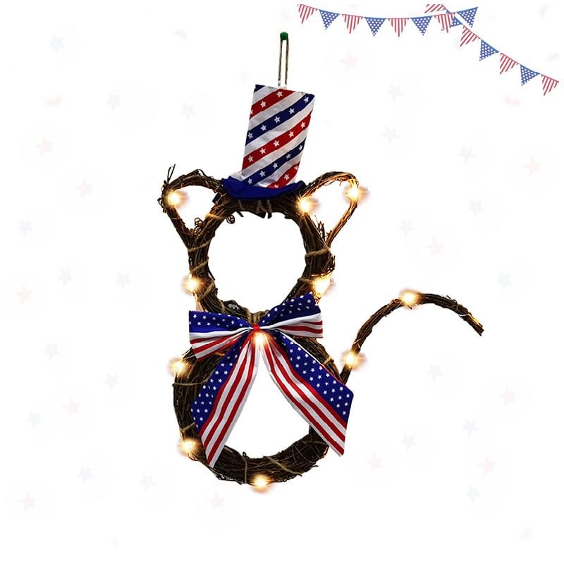 American 4th of July Party Decoration Cat Rattan Pendant with Lights-elleschic